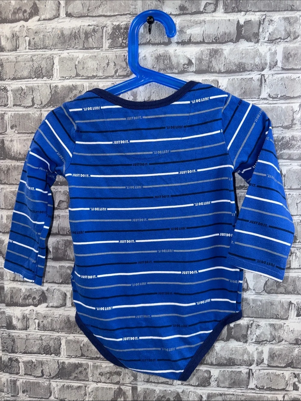 Nike Blue and White‎ Striped Long-Sleeve Baby Bodysuit